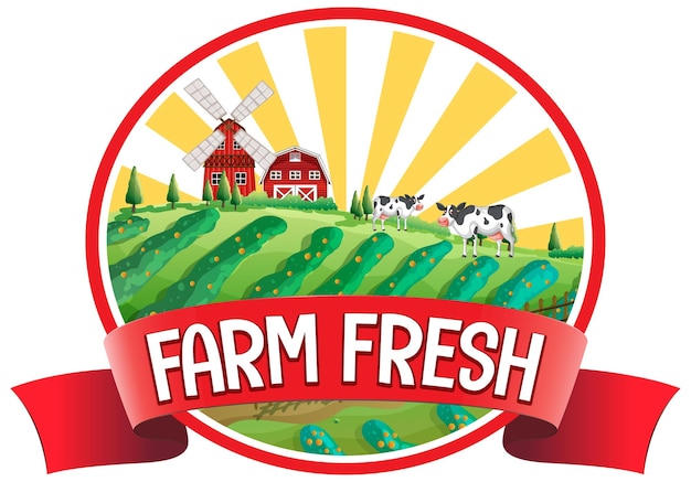 Cartoon cow with farm fresh label