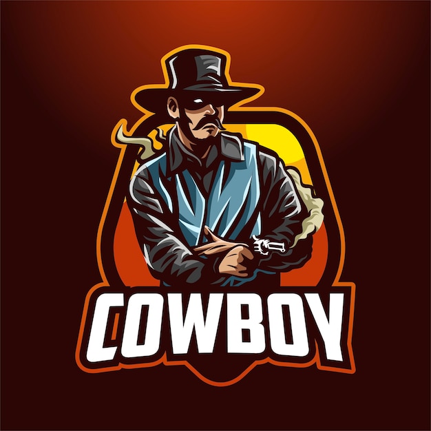 Illustrazione del logo della mascotte del cowboy dei cartoni animati