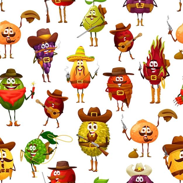 Cartoon cowboy rover en sheriff fruit patroon