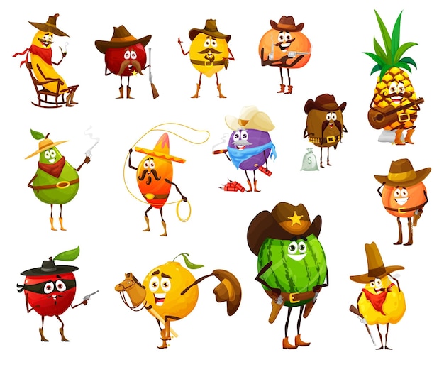 Cartoon cowboy sheriff robber and ranger fruits