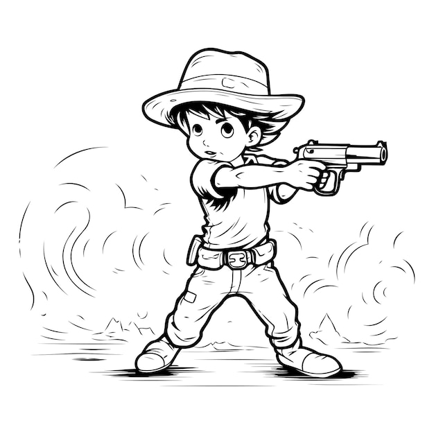 Cartoon cowboy with a gun Vector illustration ready for vinyl cutting