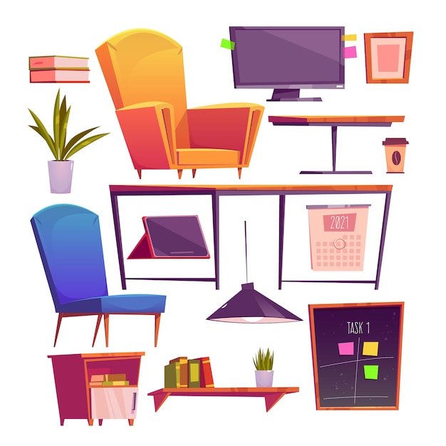 Vector cartoon coworking space elements