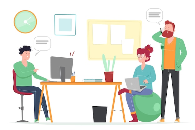 Vector cartoon coworking space illustrated