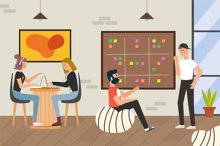 Vector cartoon coworking space illustrated