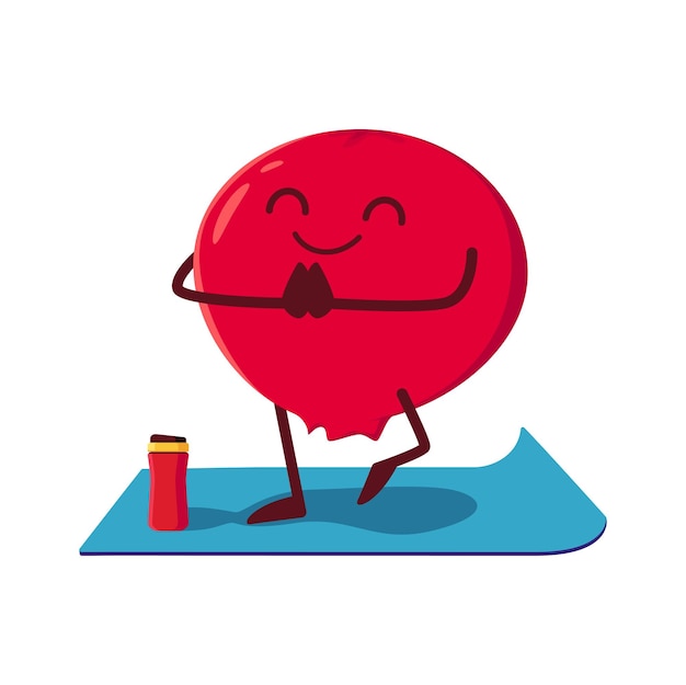 Cartoon cranberry character demonstrating yoga