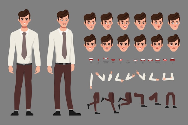 Cartoon creatie karakter zakenman in smart shirt voor animatie mond en motion design.