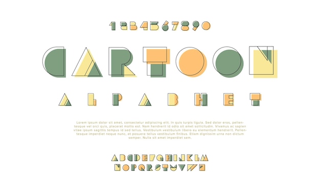 Cartoon creativo geometrico moderno alfabeto urbano carattere digitale astratto futuristico musica di moda