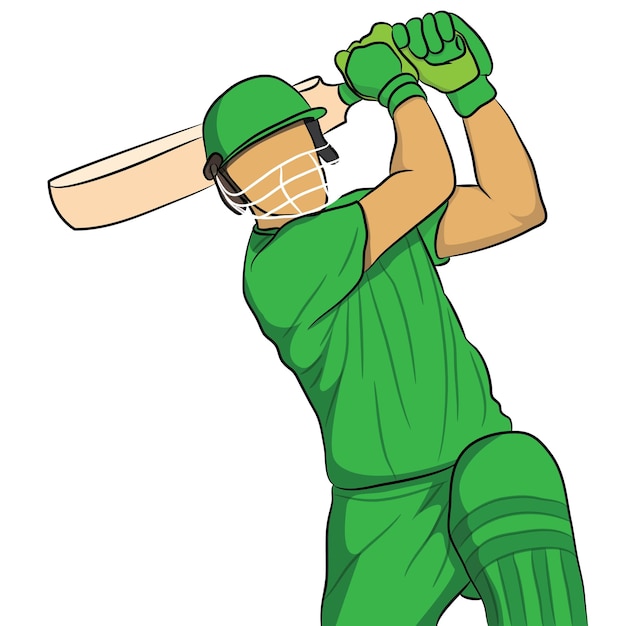 A cartoon of a cricket player wearing green and white.