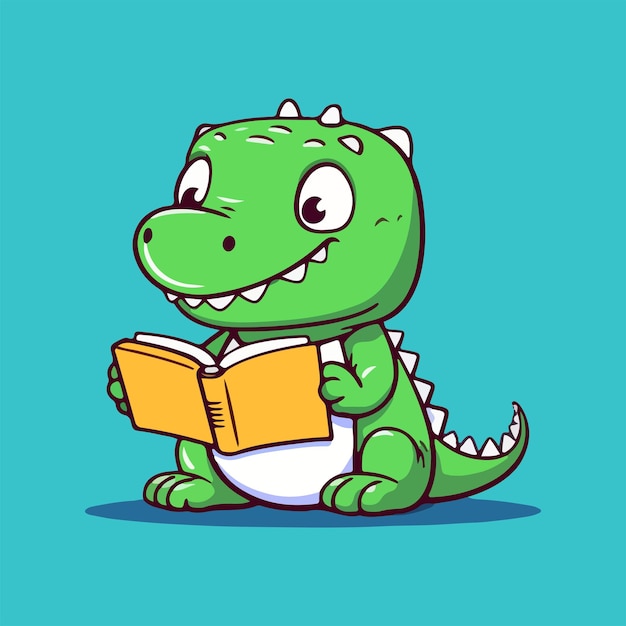 Vector cartoon crocodile is holding a book