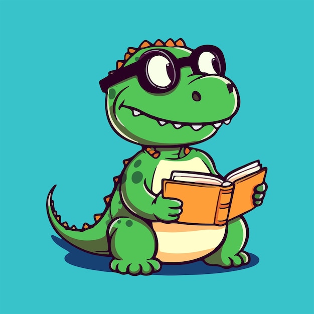 Vector cartoon crocodile is holding a book