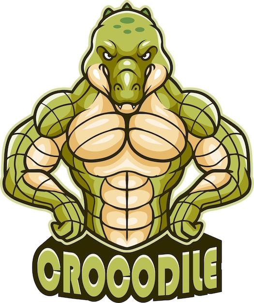 Cartoon crocodile mascot with muscle body