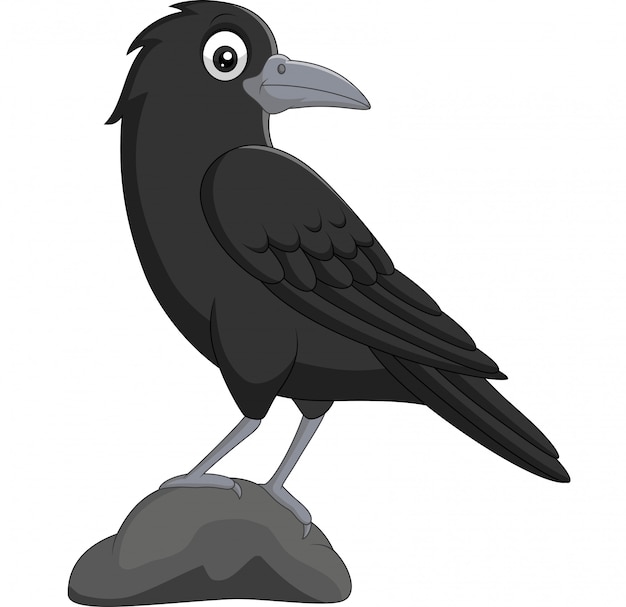 Cartoon crow standing in stone on white 