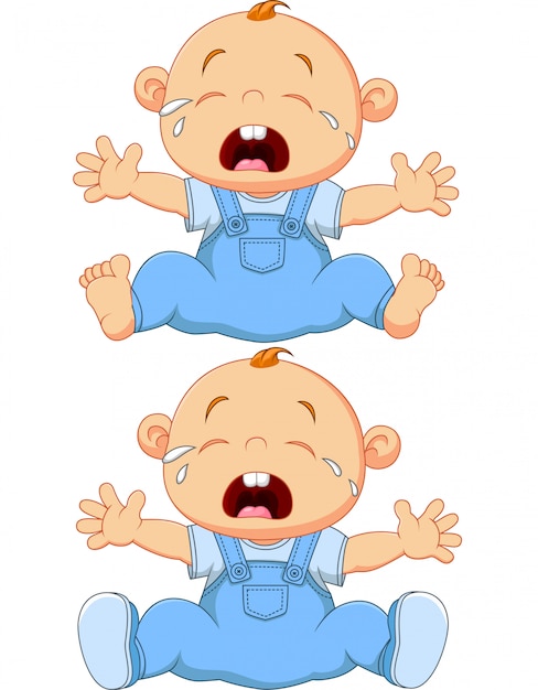 Cartoon crying baby twins isolated on white background