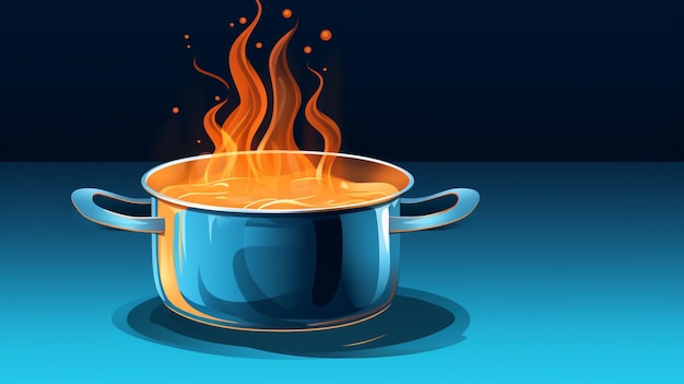 Vettore un cartone animato di una tazza di caffè con le fiamme su di esso
