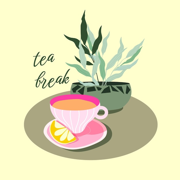 Vector cartoon cup of tea with lemon. tea break.vector cartoon. you can use on the menu, in the store