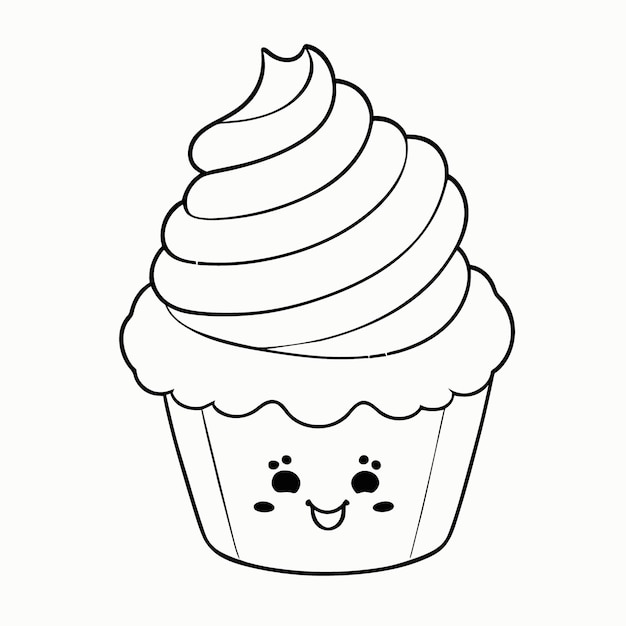 cartoon cupcake met mooie scoops vector illustratie lijntekeningen