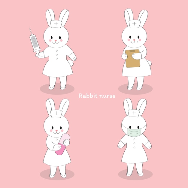 Cartoon cute actions rabbit nurse