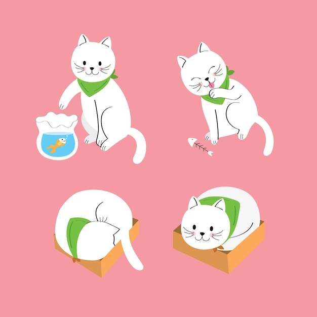 Cartoon cute actions white cat vector.