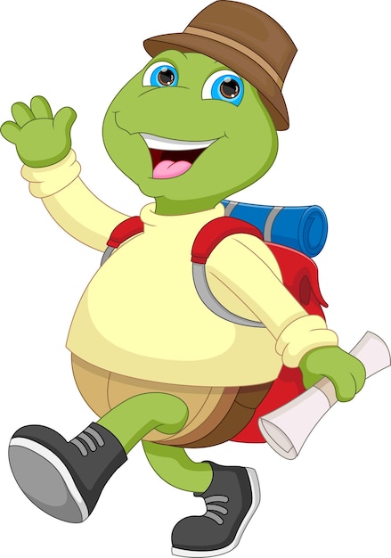 cartoon cute adventure turtle waving