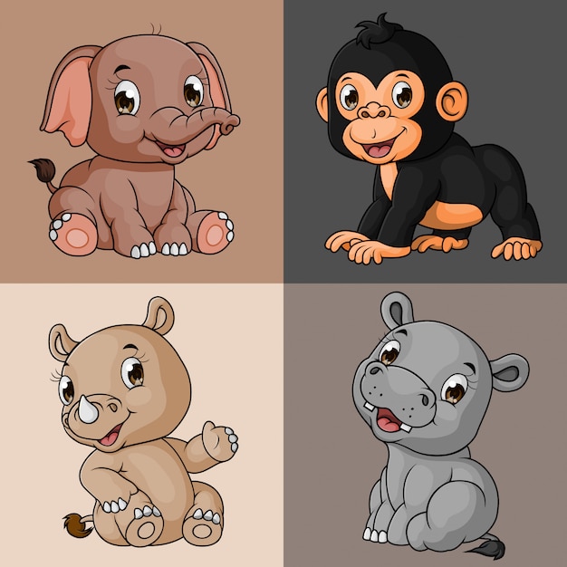 Cartoon cute animal collection set, Hand drawn, Vector