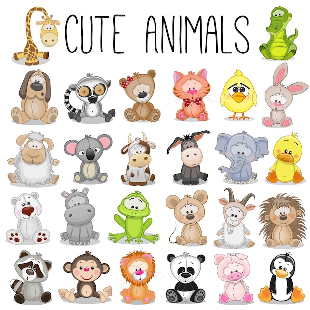 Vector cartoon cute animal vectors set