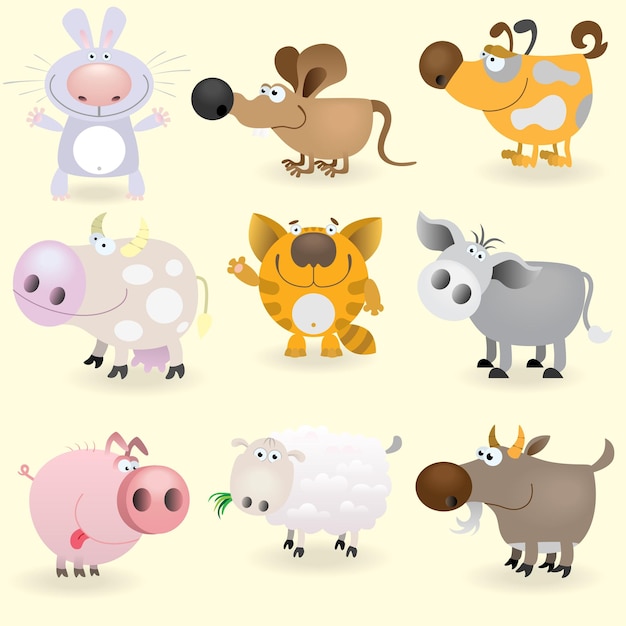 Vector cartoon cute animal vectors set