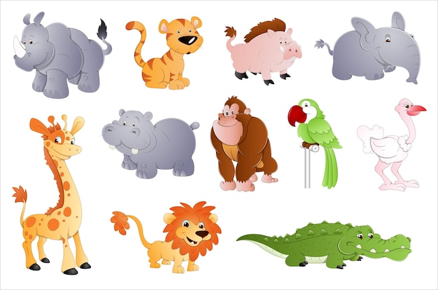 cartoon cute animal vectors set