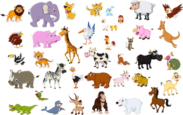 cartoon cute animal vectors set