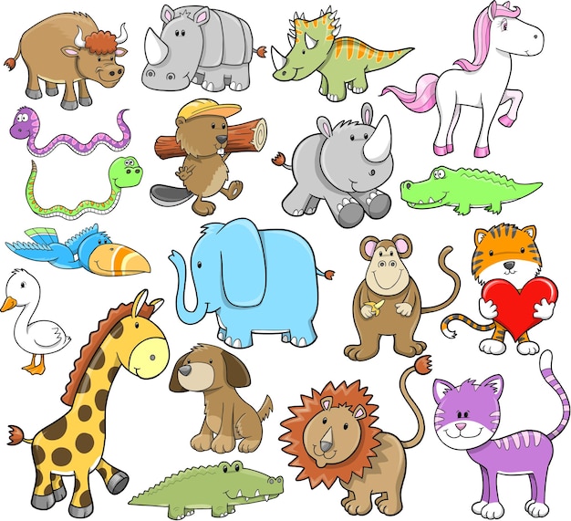 Vector cartoon cute animal vectors set