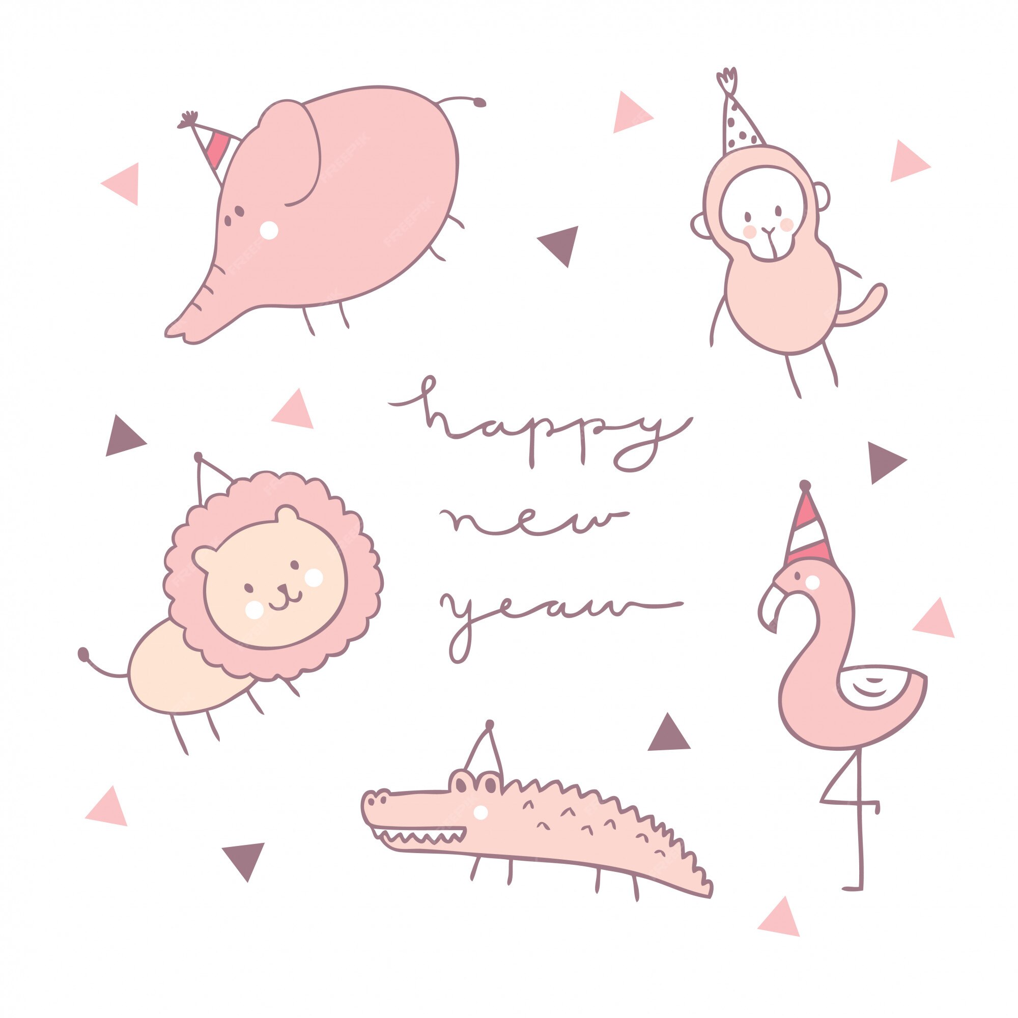 Premium Vector | Cartoon cute animal wildlife happy new year vector.