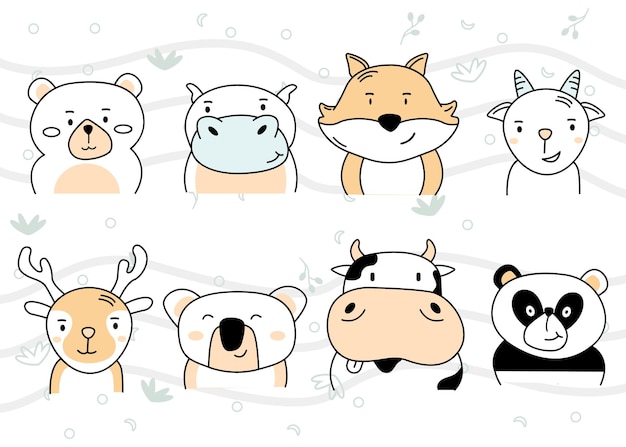 Cartoon cute animals for baby card or background