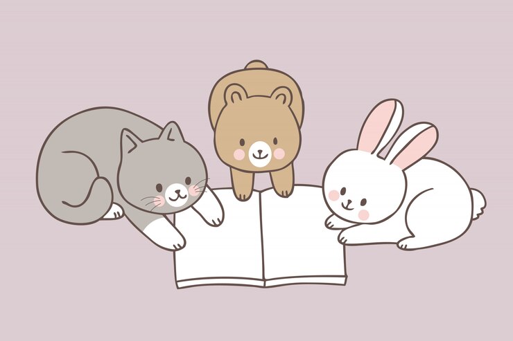 Vector 本を読んで漫画かわいい動物