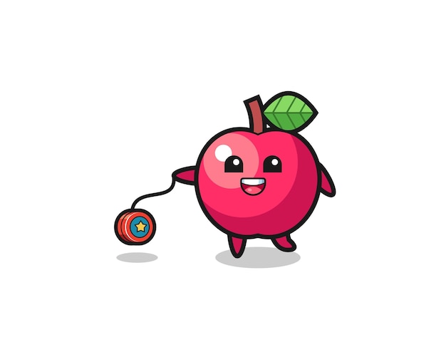 Cartoon of cute apple playing a yoyo cute design