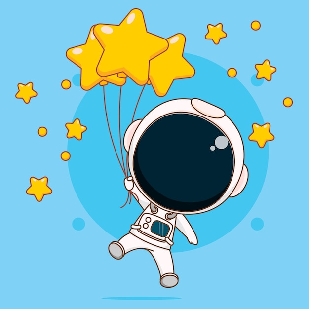 cartoon of cute astronaut floating with stars