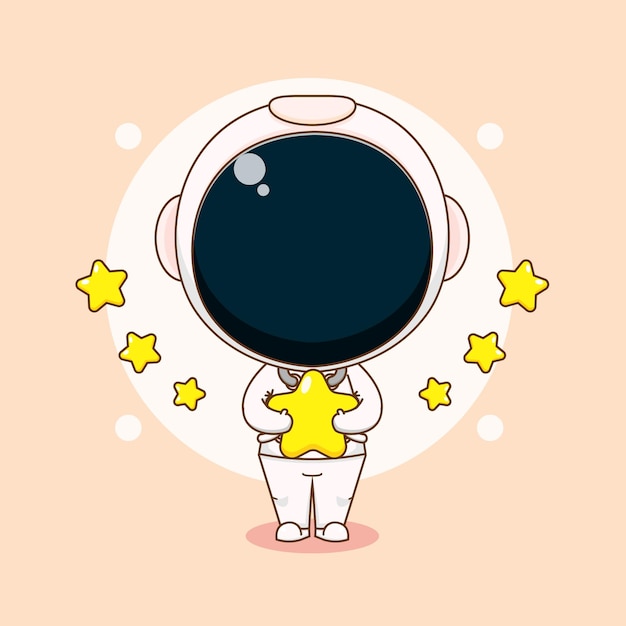 cartoon of cute astronaut holding star