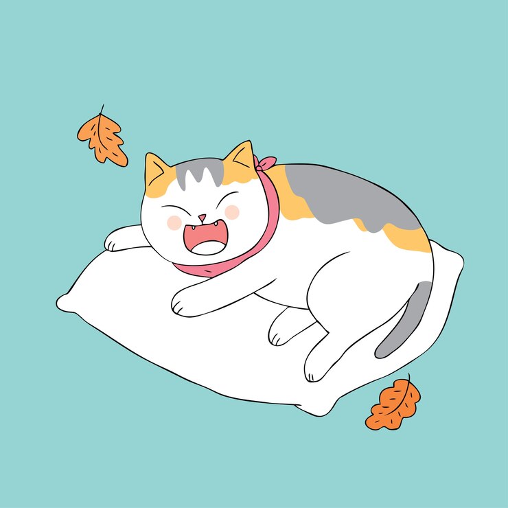 Vector cartoon cute autumn cat sleeping vector.