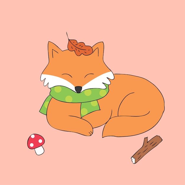 Vector cartoon cute autumn fox vector.