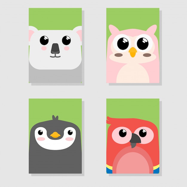 CARTOON CUTE BABY ANIMAL ICON SET CARD