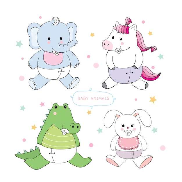 Cartoon cute baby animals vector.