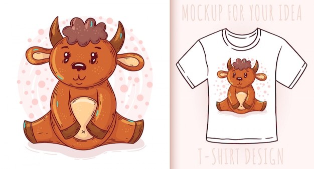 Vector cartoon cute baby bison t-shirt design