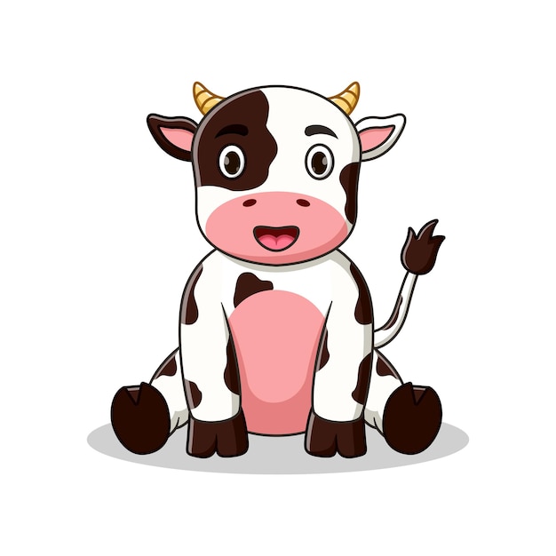 Cartoon cute baby cow sitting