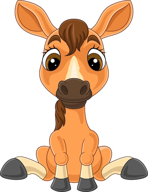 Cartoon cute baby horse sitting