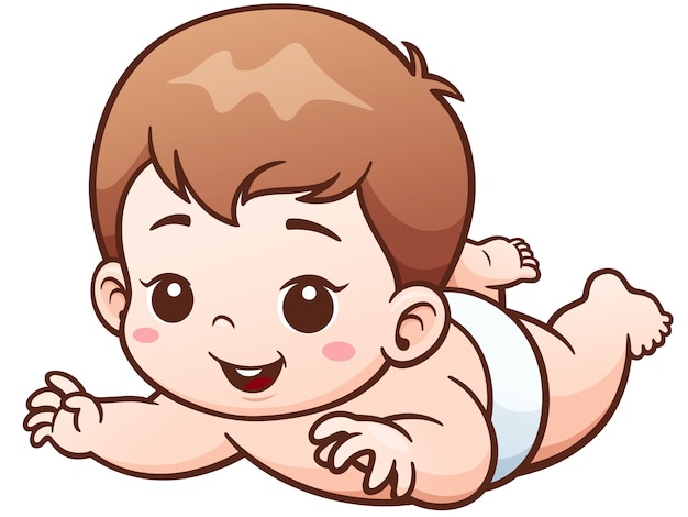 Cartoon Cute Baby learn to crawl