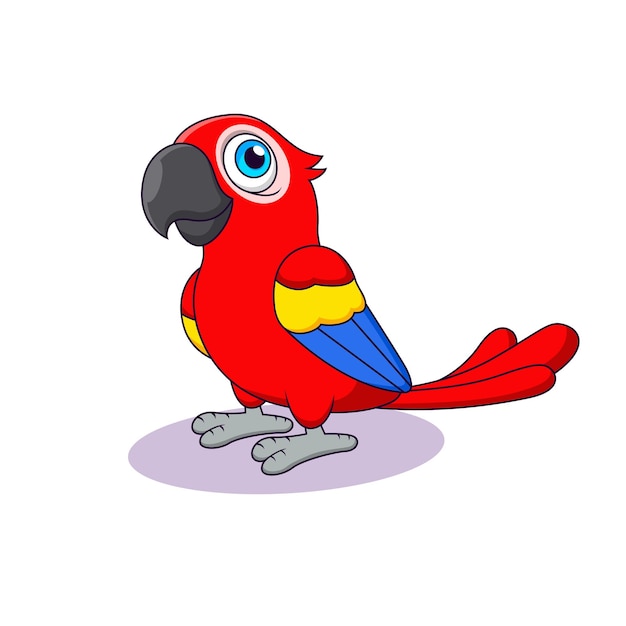 Мультяшный милый попугай. Симпатичный мультфильм о животных. Векторная иллюстрация