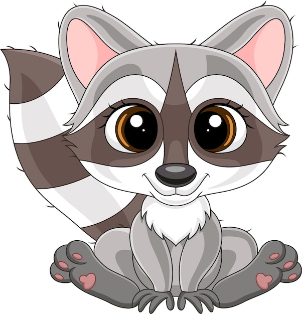 Cartoon cute baby raccoon sitting