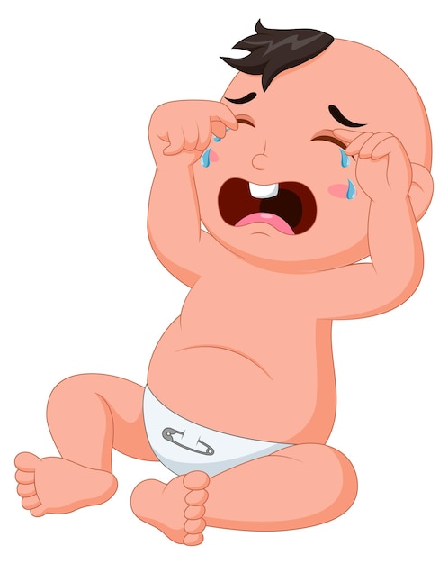 Vector cartoon cute baby sitting crying vector illustration