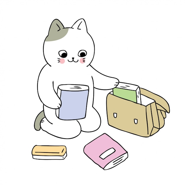 Cartoon cute back to school cat and book