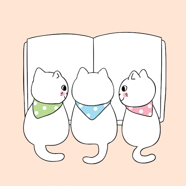 Vector cartoon cute back to school cat reading book