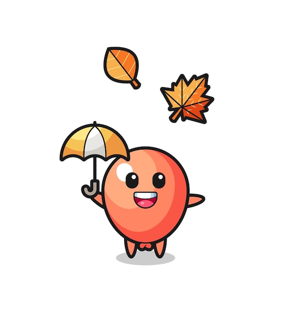 Cartoon of the cute balloon holding an umbrella in autumn