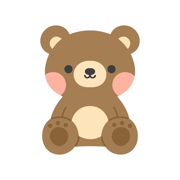 Vector cartoon cute bear brown flat